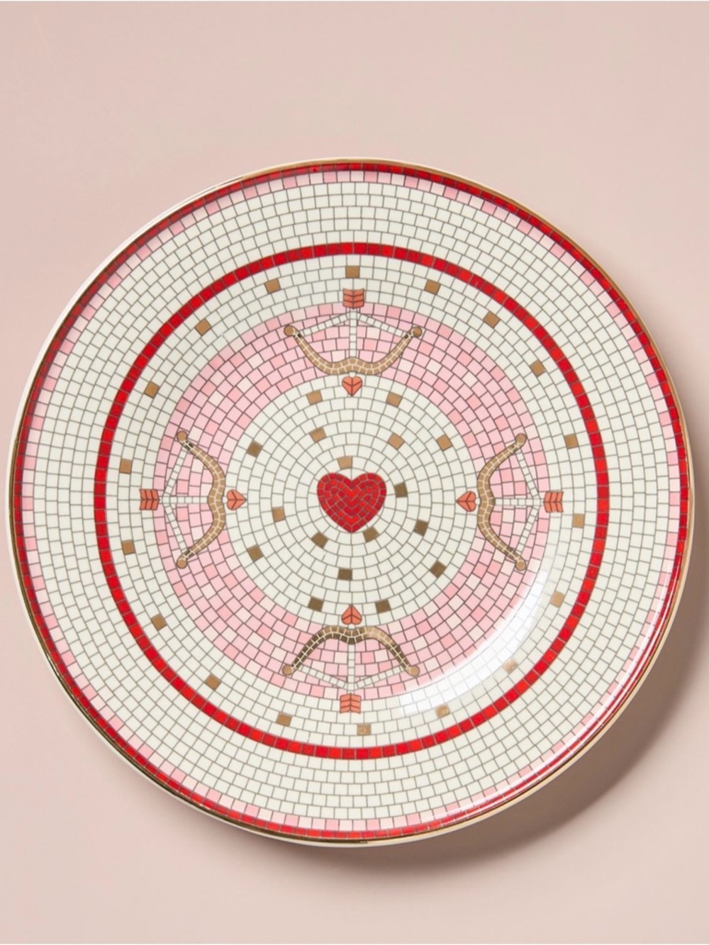 Anthropologie Bistro Tile Stoneware 24k Gold Accent Dessert Plate-Bow & Arrow